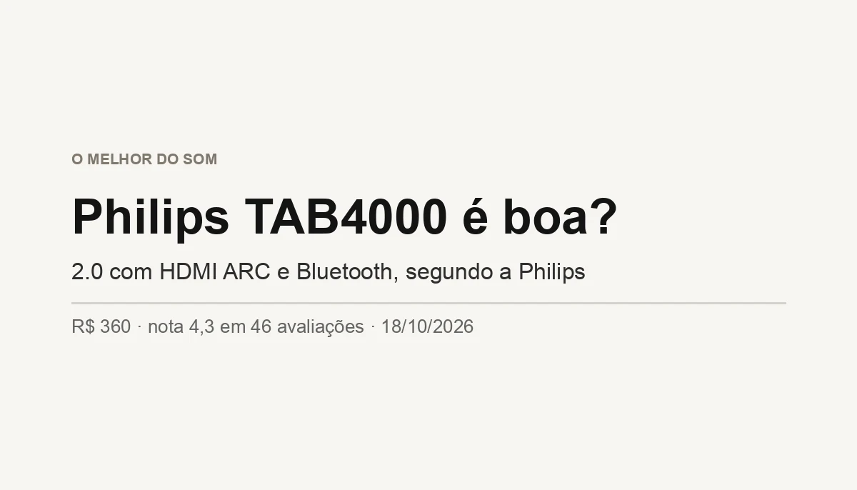 Philips TAB4000 é Boa? 2.0 com HDMI ARC (Análise 2026)