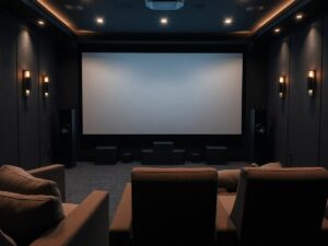 imagem de um home theater moderno e luxuoso