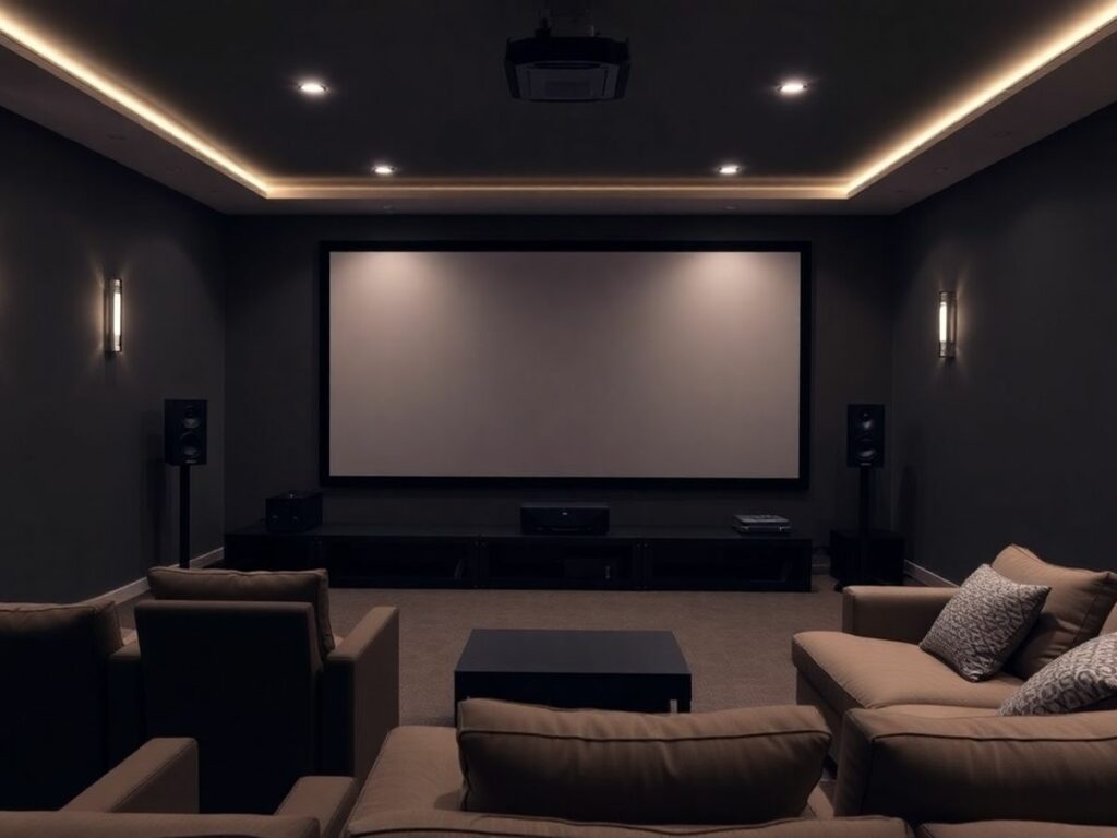 Sistema de home theater sem fio 5.1 em ambiente aconchegante.