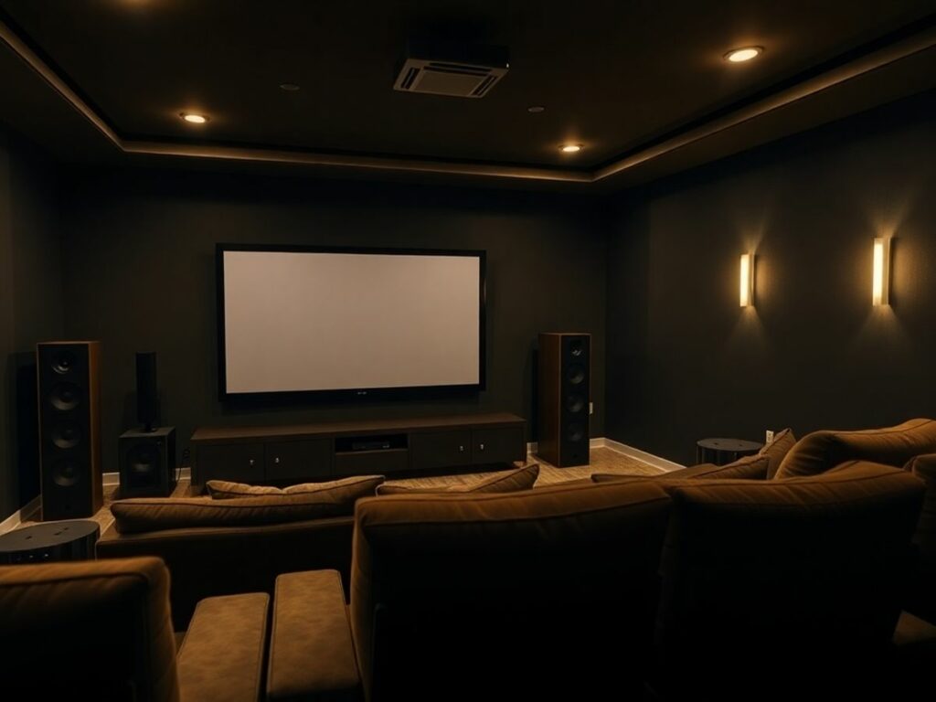 imagem realista de um sistema home theater moderno