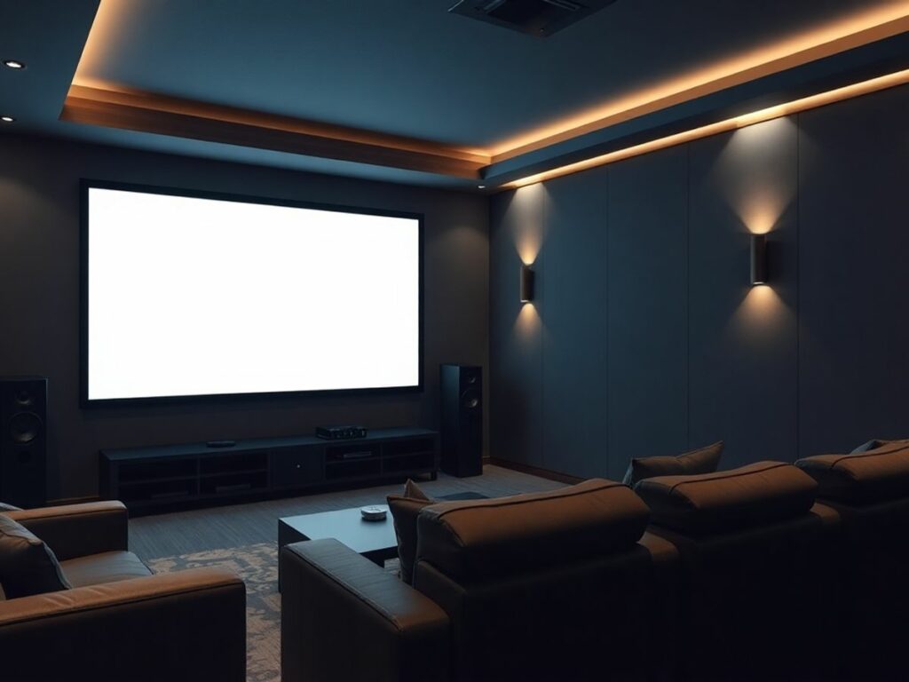 Imagem de um cinema em casa moderno.