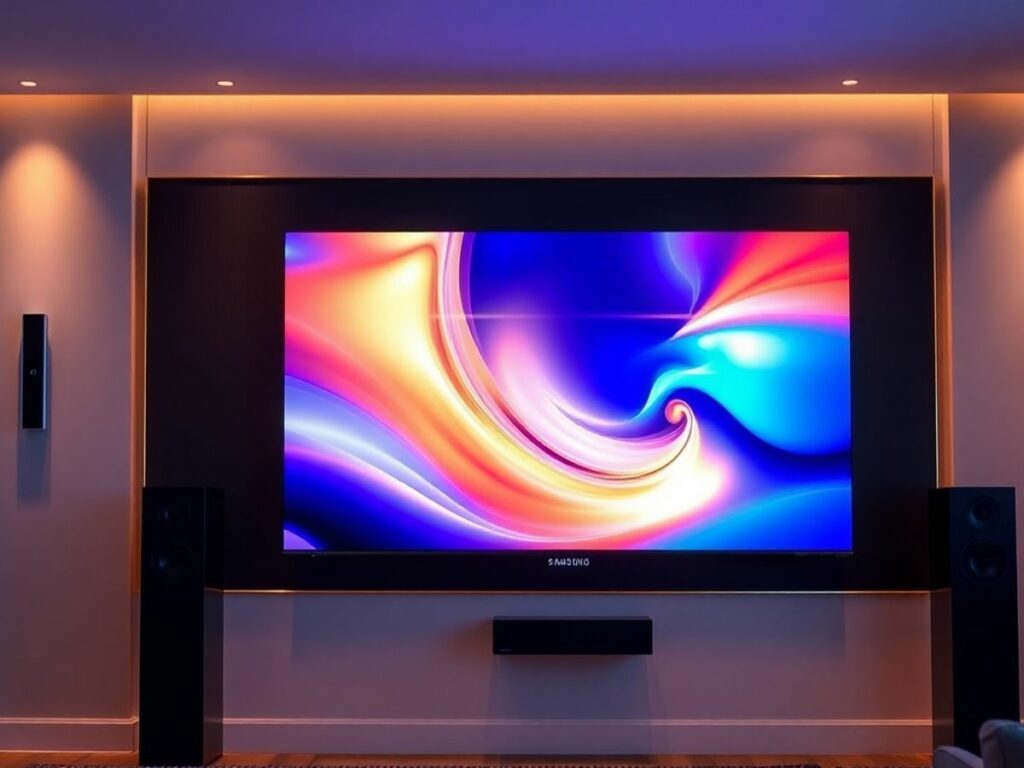 Sistema de home theater Samsung moderno e elegante.